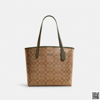 美國🇺🇸a輸入正品 Coach City 老花托特包 軍綠色邊