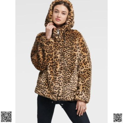 美國代購正品 DKNY 豹紋毛絨連帽外套