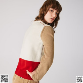 美國代購正品 Lacoste 圓領拼色羊毛衫