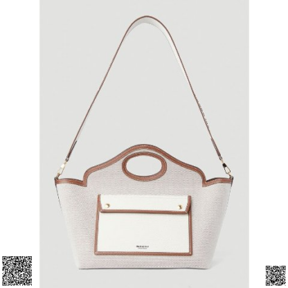 美國代購正品 Burberry 米色口袋兩色帆布托特包