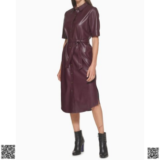 美國代購正品 Calvin Klein 仿皮連衣裙