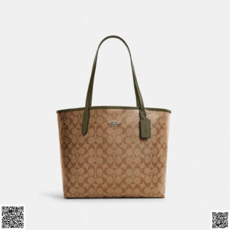 美國代購正品 Coach City 老花托特包 軍綠色邊