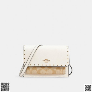 美國代購正品 Coach Foldover 老花鉚釘可斜挎腰包