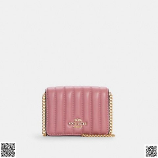 美國代購正品 蜜桃粉絎縫鏈條錢包