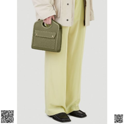 美國代購正品 Burberry 卡其色口袋亞麻迷你手提包