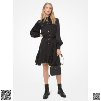 美國代購正品 Michael Kors 詩人袖係帶黑色連衣裙