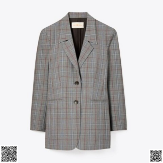 美國代購正品 Tory Burch 格紋羊毛西裝外套