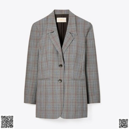 美國代購正品 Tory Burch 格紋羊毛西裝外套