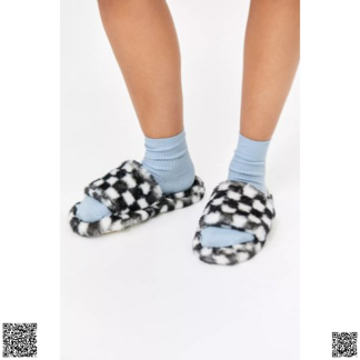 美國代購正品 Urban Outfitters 棋盤格毛毛拖鞋