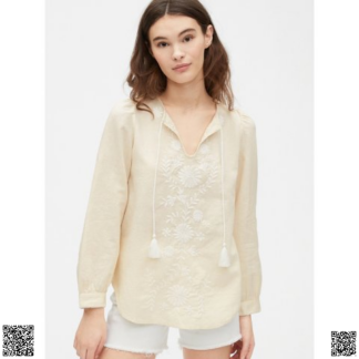 美國代購正品 Gap 亞麻刺綉係帶上衣
