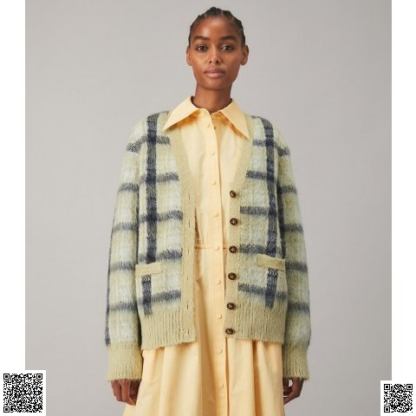 美國代購正品 Tory Burch 馬海毛混紡格紋開衫