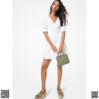 美國代購正品 Michael Kors 泡泡袖V領小白裙