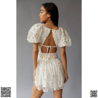 美國代購正品 For Love & Lemons Lupita 泡泡袖露背蕾絲裙