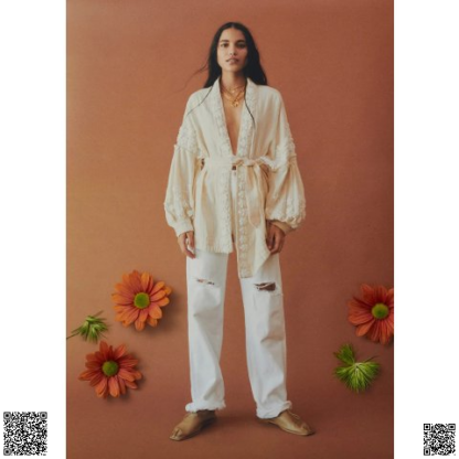 美國代購正品 Mango 泡泡袖提花和服夾剋