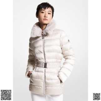 美國代購正品 Michael Kors 毛領係帶收腰棉服 2色選