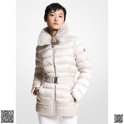 美國代購正品 Michael Kors 毛領係帶收腰棉服 2色選