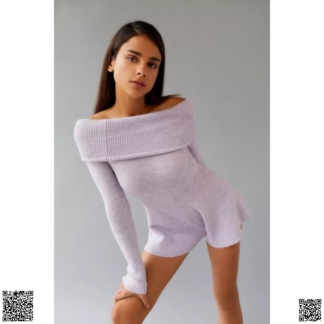 美國代購正品 奶油紫一字肩針織連體褲