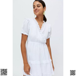 美國代購正品 泡泡袖荷葉邊小白裙