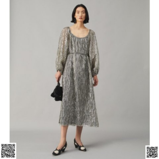 美國代購正品 Tory Burch Crinkle銀綫長裙