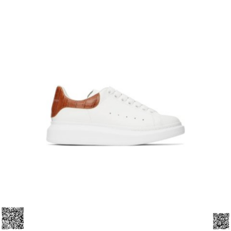 美國代購正品 Alexander McQueen 鰐魚壓紋棕尾小白鞋