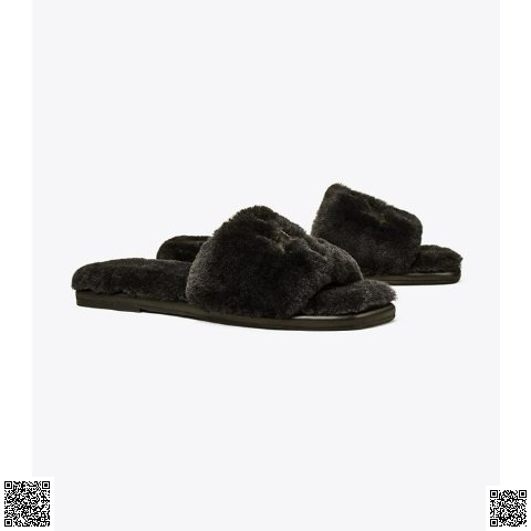 美國代購正品 Tory Burch Double T 毛毛拖鞋