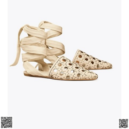 美國代購正品 Tory Burch Basket-Weave 係帶涼鞋