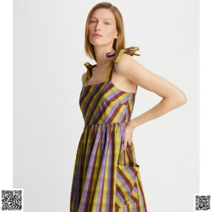 美國代購正品 Tory Burch Tie-Shoulder Beach 格紋沙灘裙