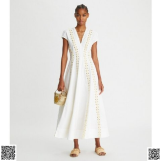 美國代購正品 Tory Burch 鏤空束腰連衣裙