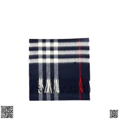 美國代購正品 Burberry Classic 格紋流蘇羊絨圍巾 深藍色