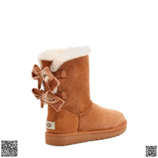 美國代購正品 UGG 蝴蝶結絲帶人造皮草襯裏靴子