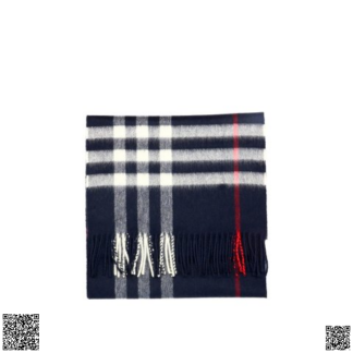 美國代購正品 Burberry Classic 格紋流蘇羊絨圍巾 深藍色