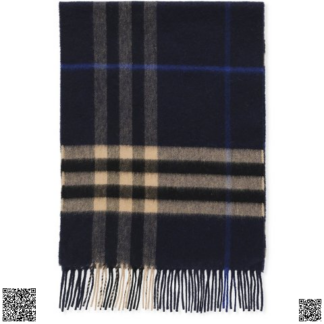 美國代購正品 Burberry Classic 格紋流蘇羊絨圍巾 深藍色