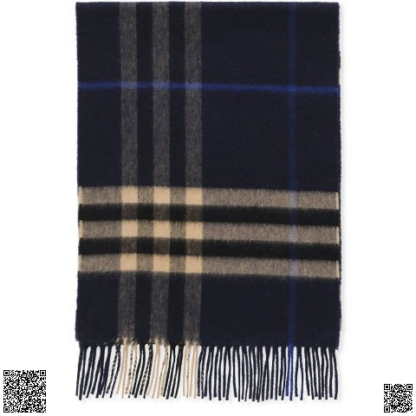 美國代購正品 Burberry Classic 格紋流蘇羊絨圍巾 深藍色
