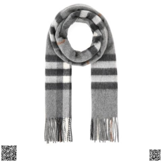 美國代購正品 Burberry Icon Check Fringed 羊絨圍巾 灰色