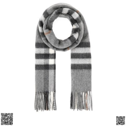 美國代購正品 Burberry Icon Check Fringed 羊絨圍巾 灰色