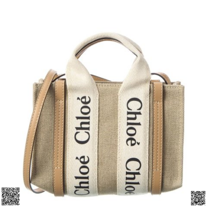 美國代購正品 Chloe Woody Mini 帆布皮革Tote包