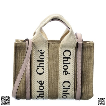 美國代購正品 Chloe Woody Mini 帆布皮革Tote包