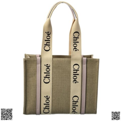 美國代購正品 Chloe Woody 中號帆布皮革Tote包