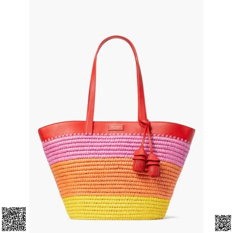 美國代購正品 Kate Spade The Pier Striped Straw中號彩虹籃子