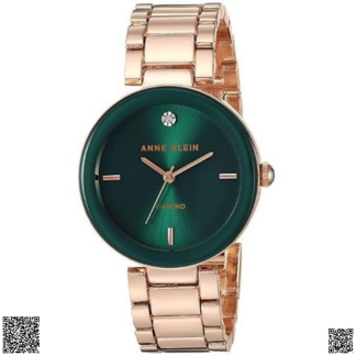 美國代購正品 Anne Klein 鑲鑽綠盤玫瑰金時裝腕錶