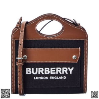 美國代購正品 Burberry Micro Canvas & Leather 口袋托特包