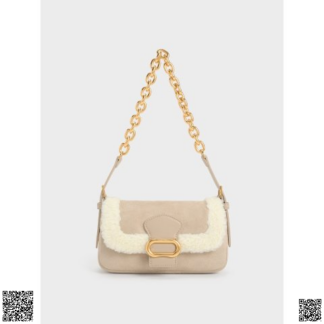 美國代購正品 Charles & Keith Beige Daki 毛毛鏈條包