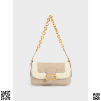 美國代購正品 Charles & Keith Beige Daki 毛毛鏈條包