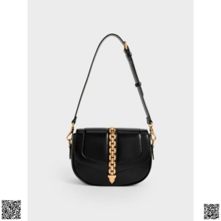 美國代購正品 Charles & Keith Black Isana 馬鞍包