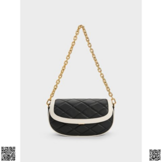 美國代購正品 Charles & Keith Black Lillie Curved 菱格包