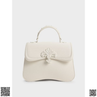 美國代購正品 Charles & Keith Cream Meriah Studded 鎖扣手提