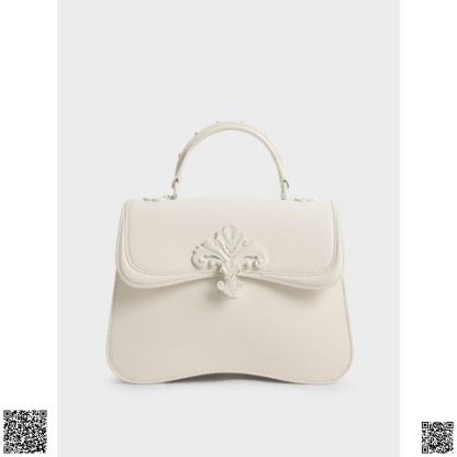 美國代購正品 Charles & Keith Cream Meriah Studded 鎖扣手提