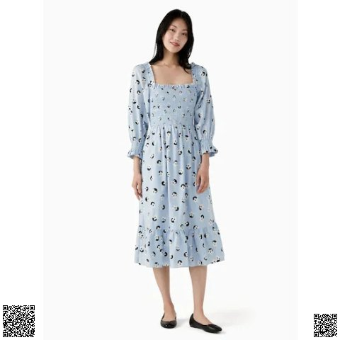 美國代購正品 Kate Spade Floral Dot Smocked 壓褶印花裙