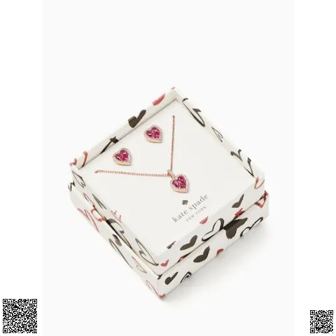 美國代購正品 Kate Spade 粉晶愛心 耳釘+項鏈 套裝