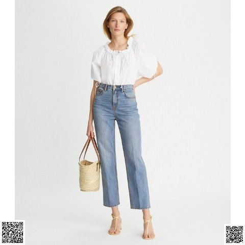 美國代購正品 Tory Burch 高腰直筒牛仔褲